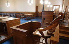 picture of witness seat in courtroom